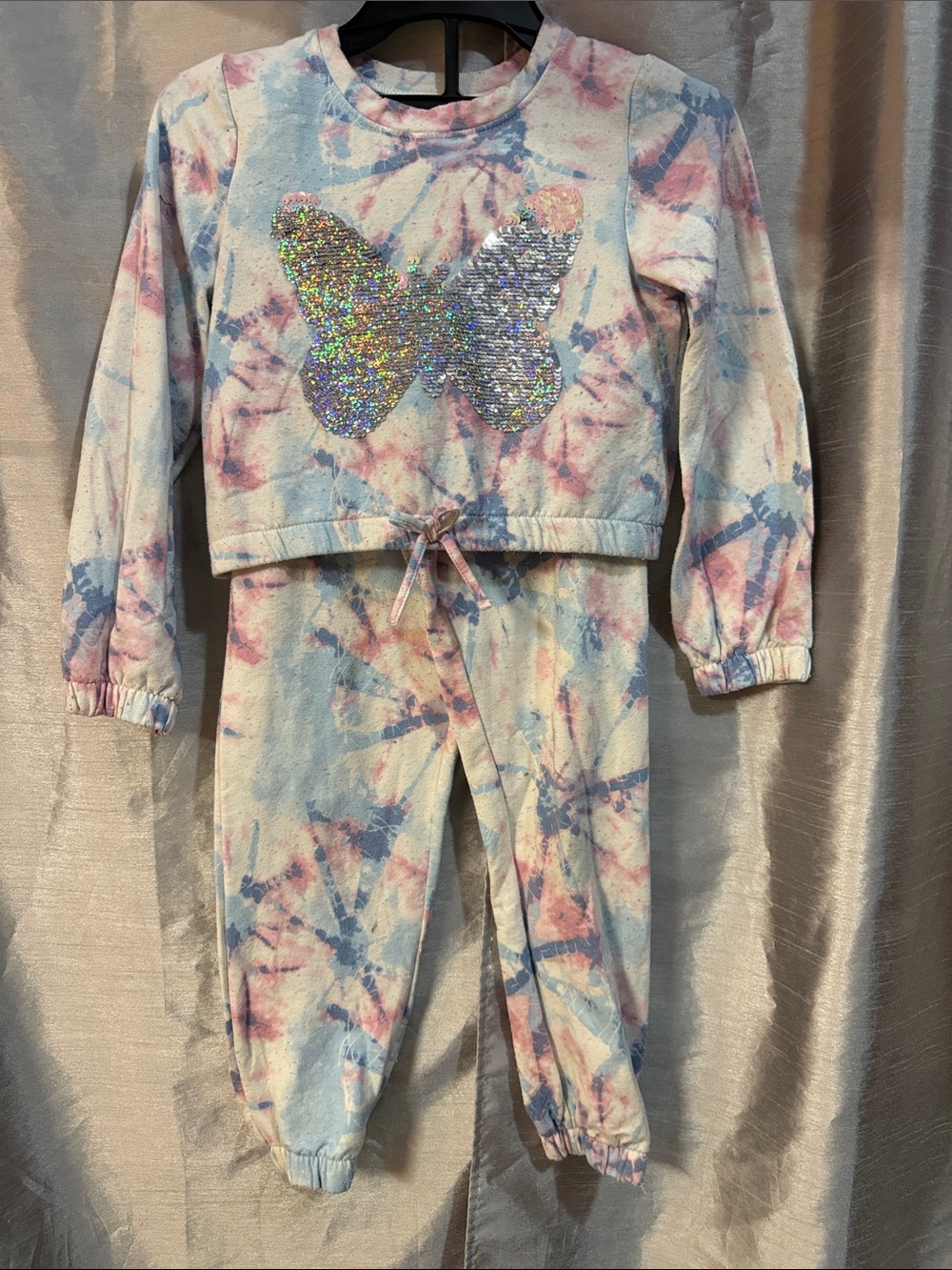 Kids Tie-Dye Butterfly Matching Set - Pastel Pink & Blue